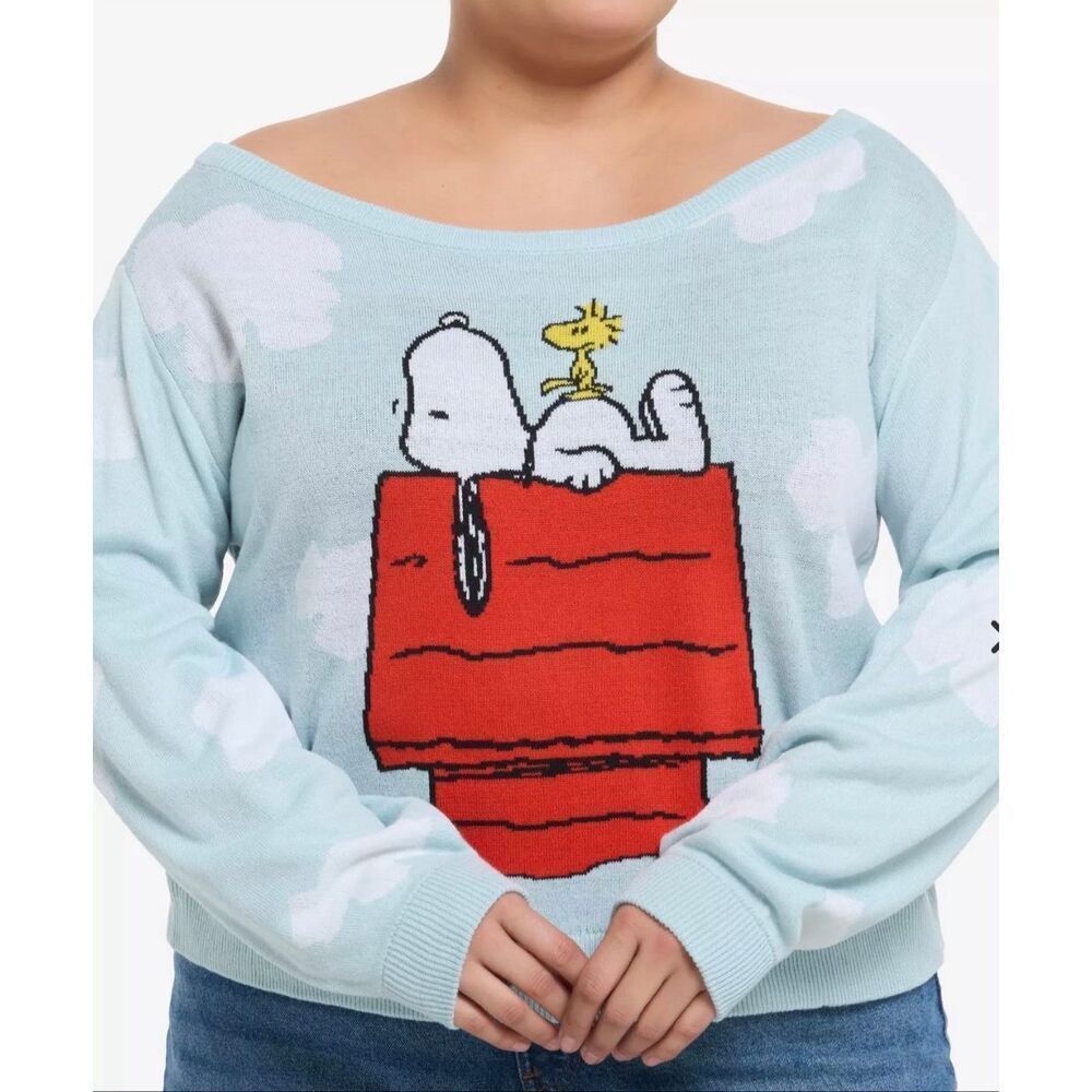 Hot Topic Peanuts Snoopy & Woodstock Clouds Boatneck Sweater Plus Size 2 Nwt